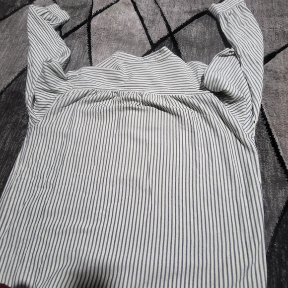 J. Peterman Vintage Navy and White Striped Button Down Poets XL,  Collarless Bnd - Picture 2 of 7